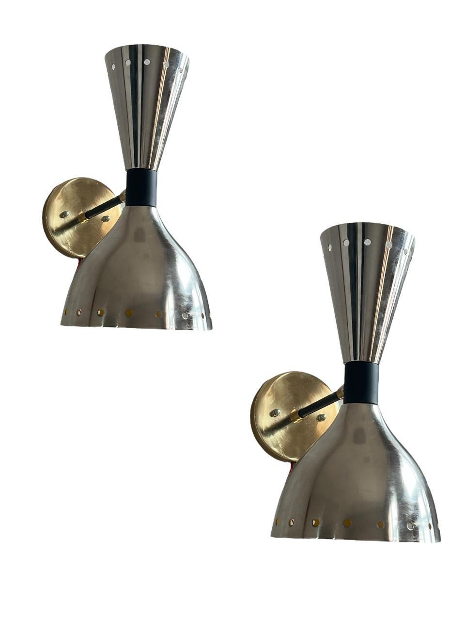 Mid Century Modern Chrome Diabolo Wall Sconce: Brass Vanity Light - Image 13