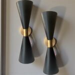 Mid-Century Modern Black and Brass Double Wall Sconce – Handmade
