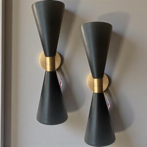 Mid-Century Modern Black and Brass Double Wall Sconce - Handmade