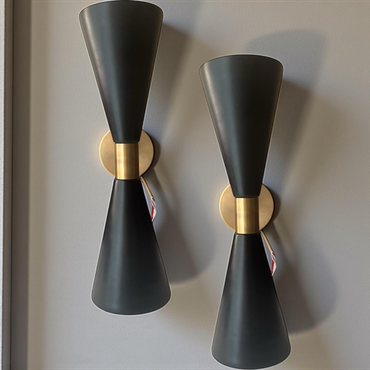 Mid-Century Modern Black and Brass Double Wall Sconce – Handmade