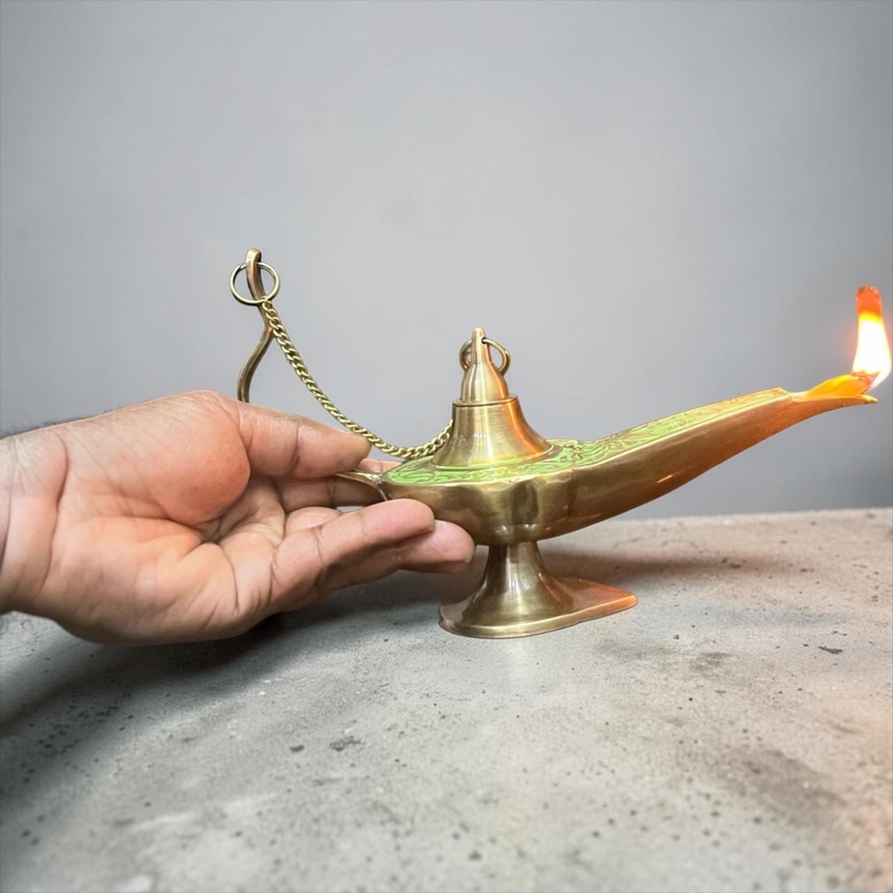 Brass Aladdin Oil Lamp – Genie Style Chirag Lamp - Image 9