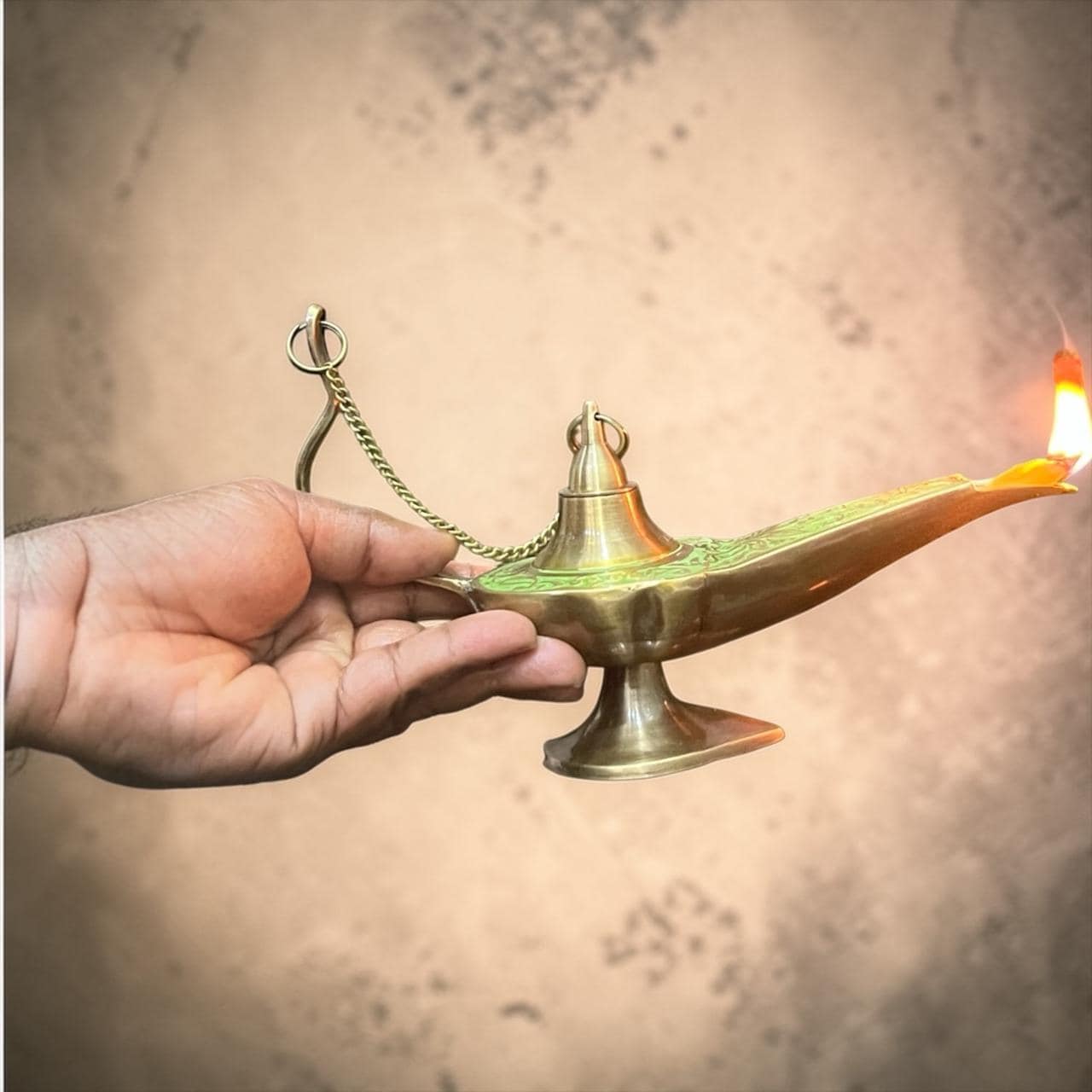 Brass Aladdin Oil Lamp – Genie Style Chirag Lamp