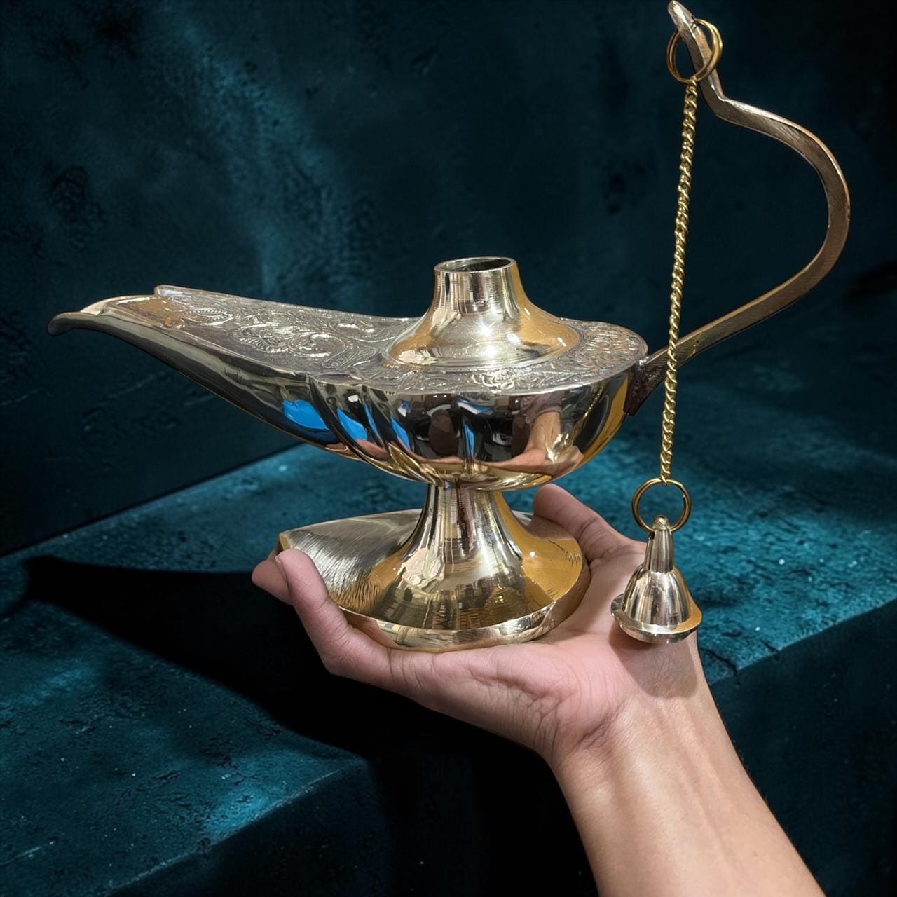 Brass Aladdin Oil Lamp – Genie Style Chirag Lamp - Image 3