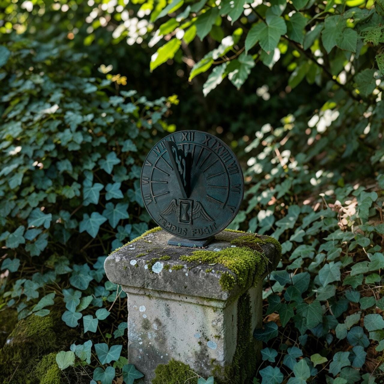 9 Inch Tempus Fugit Sundial, Aluminum Garden Decor, Classical Roman Reproduction - Image 7