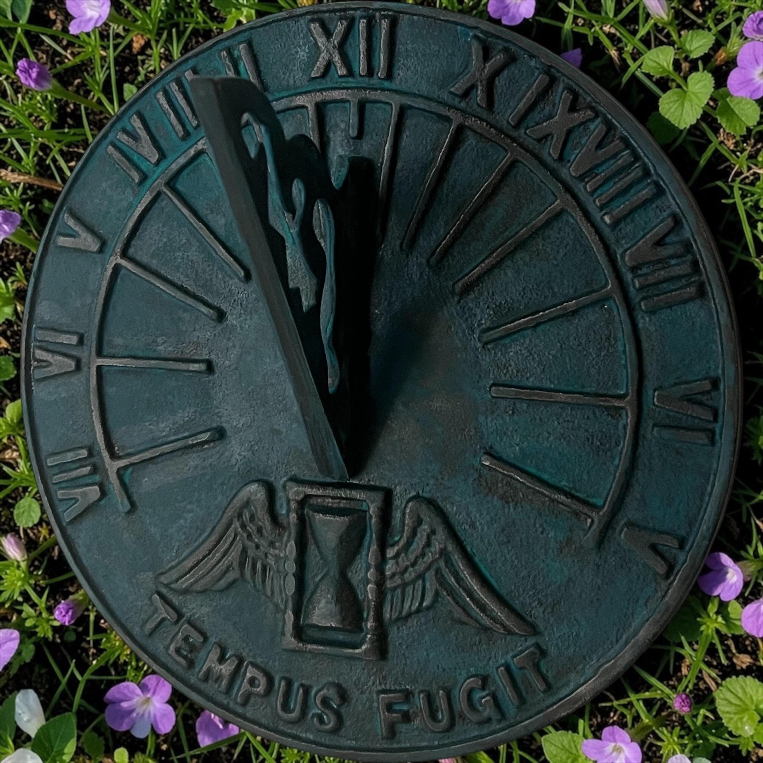 9 Inch Tempus Fugit Sundial, Aluminum Garden Decor, Classical Roman Reproduction - Image 14