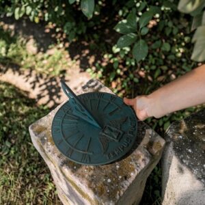 9 Inch Tempus Fugit Sundial, Aluminum Garden Decor, Classical Roman Reproduction