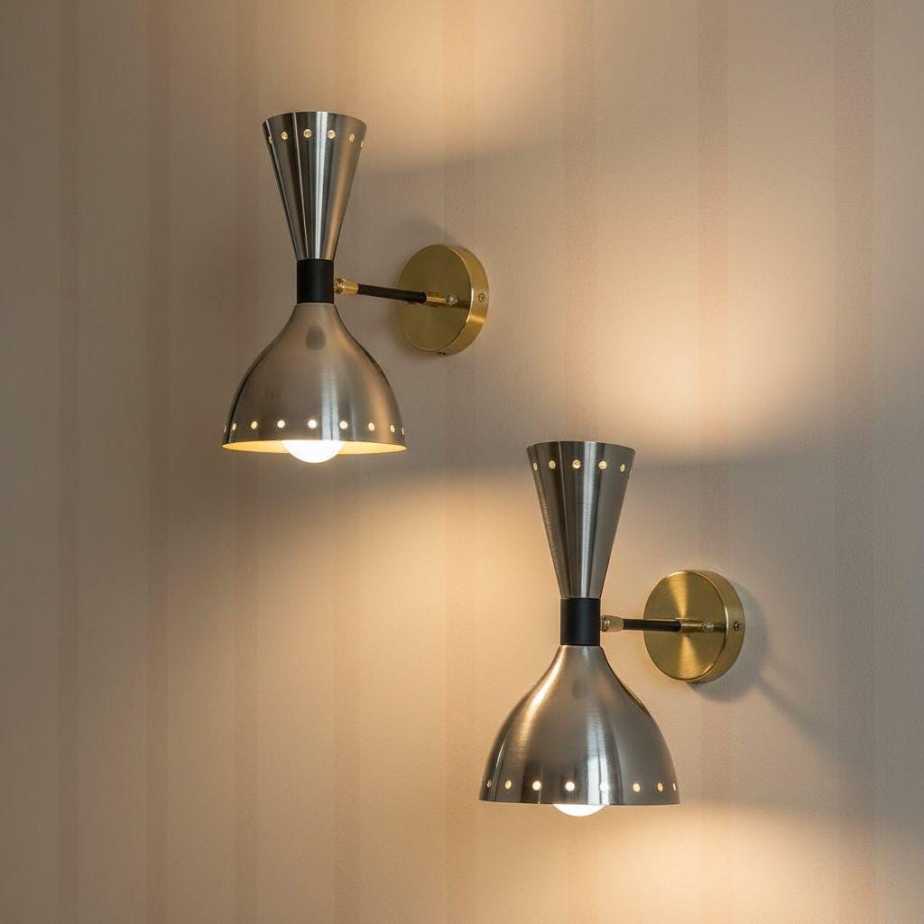 Mid Century Modern Chrome Diabolo Wall Sconce: Brass Vanity Light - Image 14