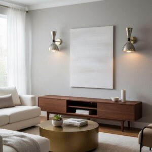 Mid Century Modern Chrome Diabolo Wall Sconce: Brass Vanity Light