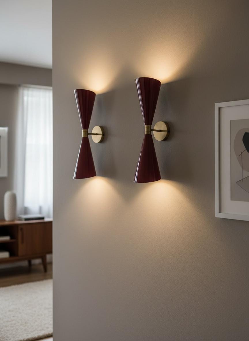 Mid-Century Modern Brown and Brass Double Wall Sconce Light Sputnik Stilnovo - Image 19