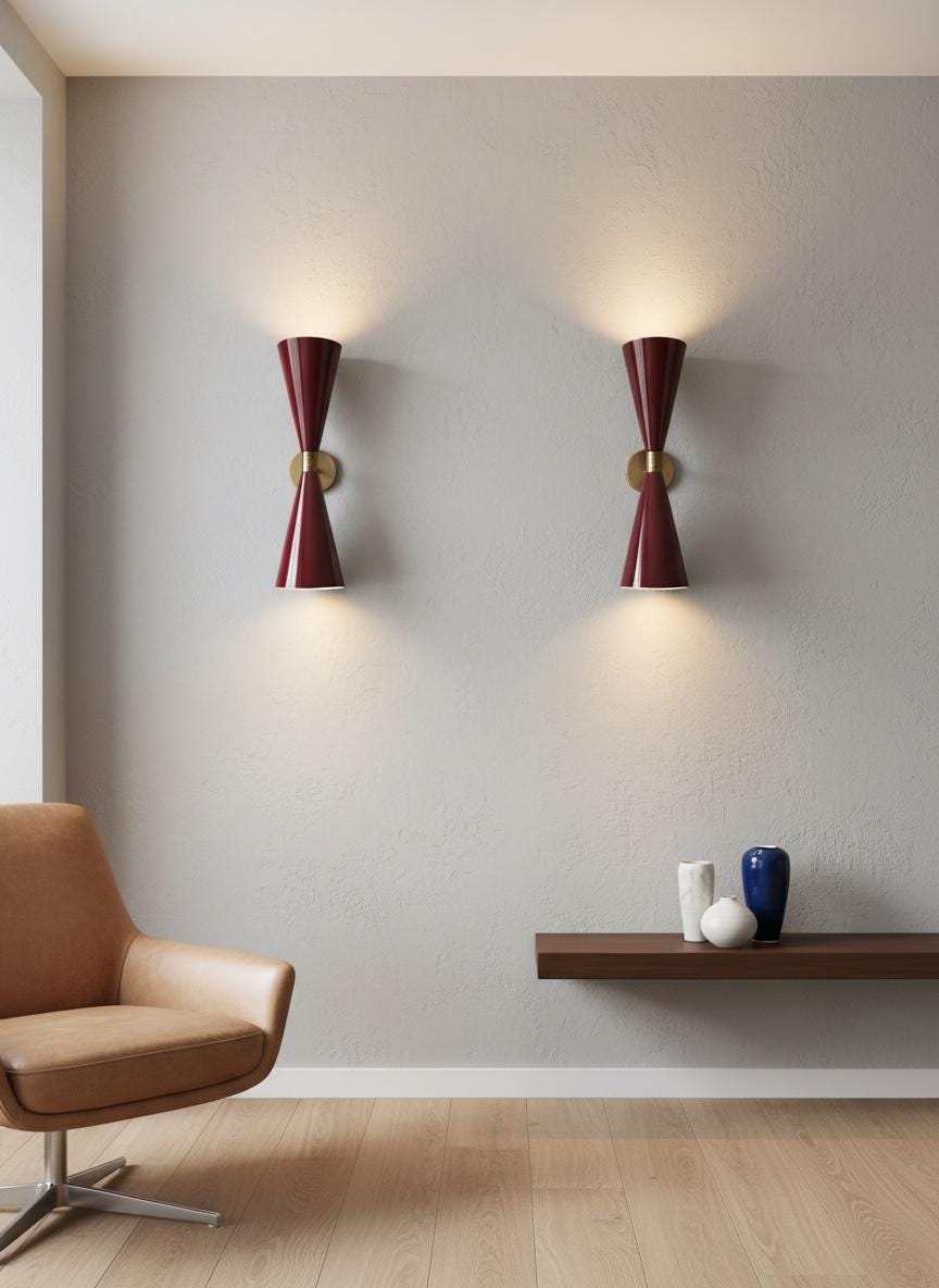 Mid-Century Modern Brown and Brass Double Wall Sconce Light Sputnik Stilnovo - Image 2