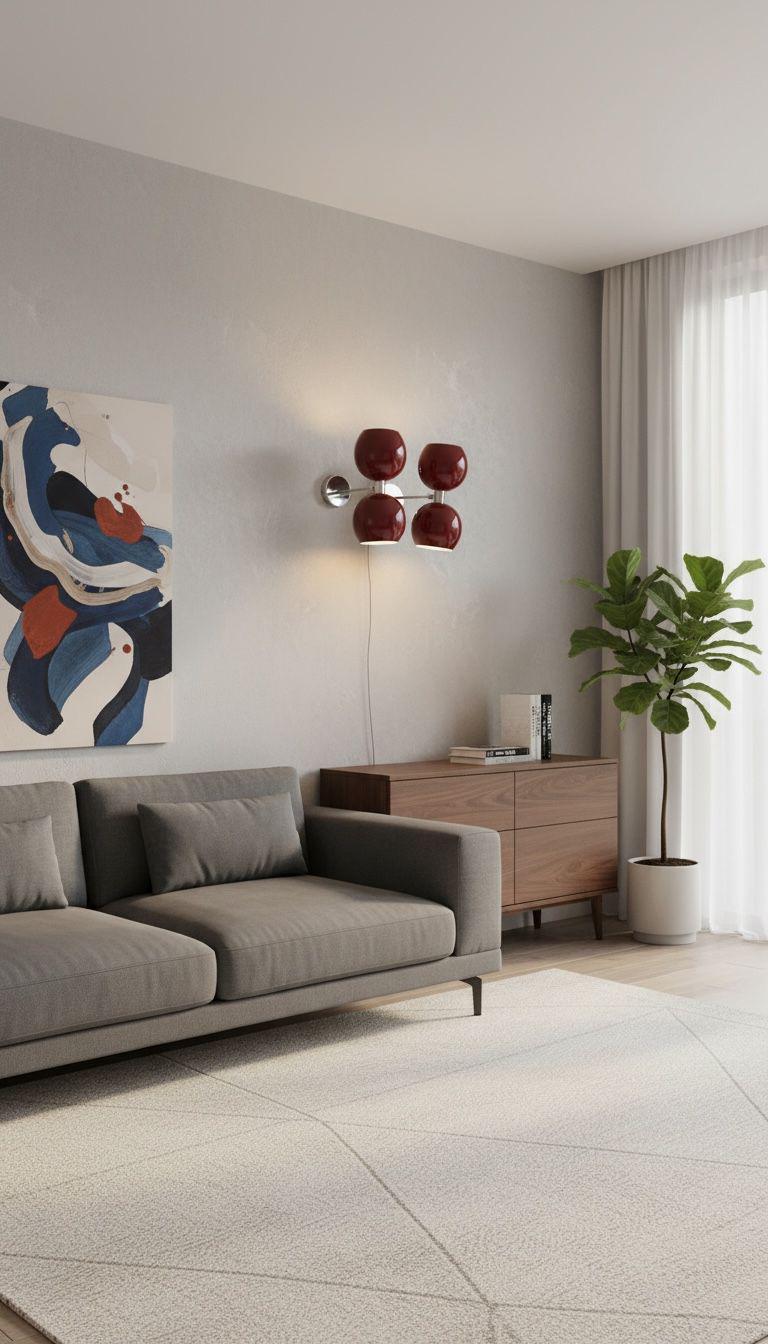Mid-Century  Modern Diabolo Wine & Chrome Finish Wall Sconce