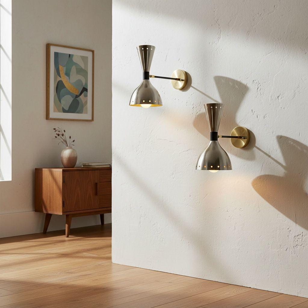 Mid Century Modern Chrome Diabolo Wall Sconce: Brass Vanity Light - Image 10