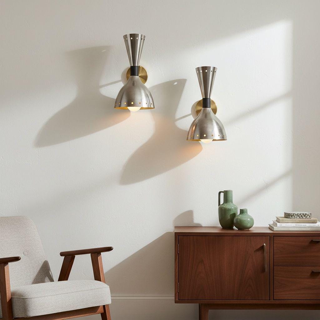 Mid Century Modern Chrome Diabolo Wall Sconce: Brass Vanity Light - Image 7