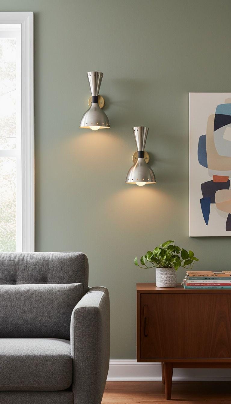 Mid Century Modern Chrome Diabolo Wall Sconce: Brass Vanity Light - Image 19