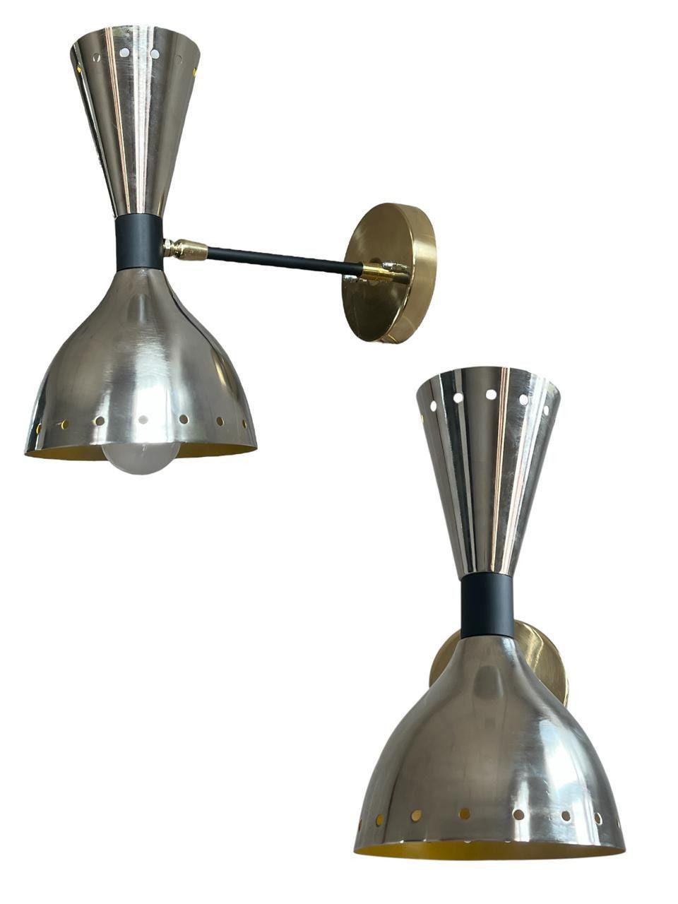Mid Century Modern Chrome Diabolo Wall Sconce: Brass Vanity Light - Image 18