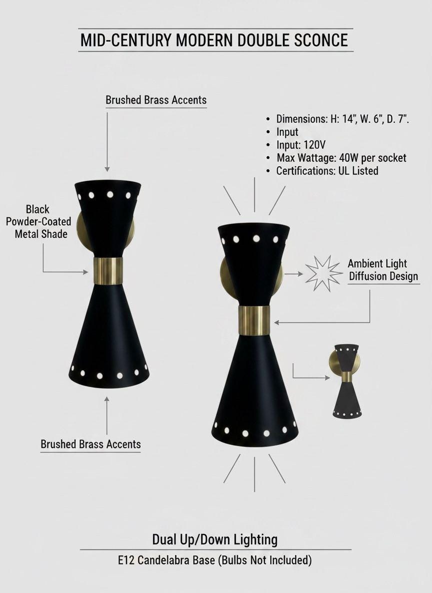Black Mid-Century Diabolo Wall Sconce Modern Wall Light - Image 18