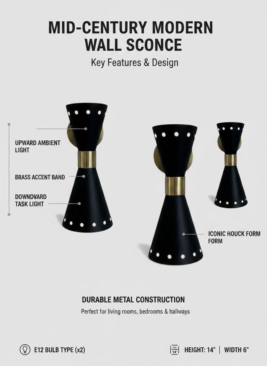 Black Mid-Century Diabolo Wall Sconce Modern Wall Light - Image 20