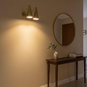 Mid Century Modern Brass Wall Sconce | Industrial Hardwired Lighting